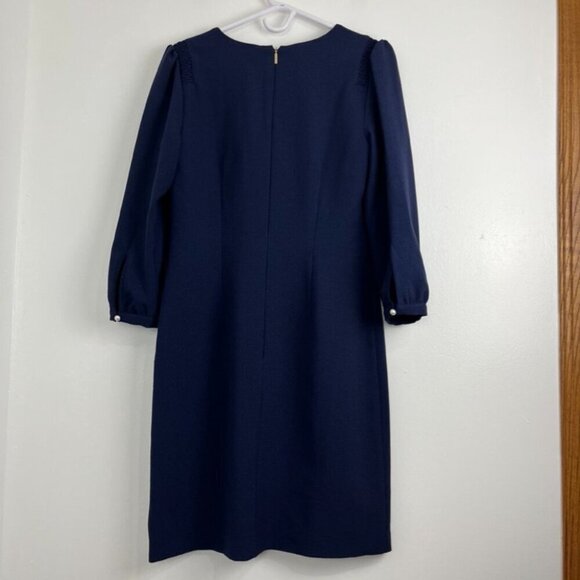 Karl Lagerfeld Navy Blue Shift Dress w/ Pearl Button 3/4" Sleeves - Picture 7 of 11